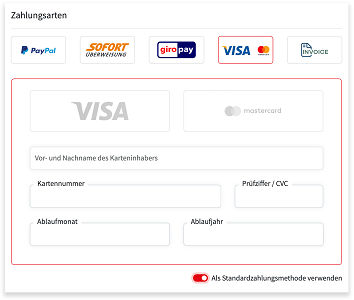 Neue Zahlungsoption Kreditkarte als Standardzahlungsmethode