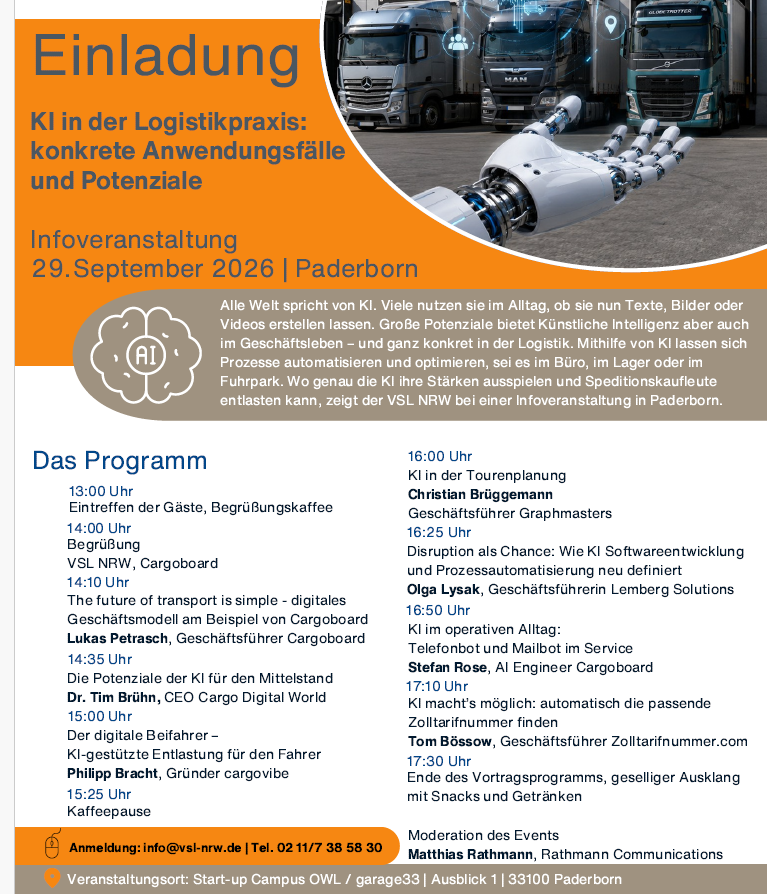 VSL Programm: KI in der Logistik am 29.09.2026 in Paderborn